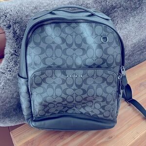 COACH MENS LEATHER BACKPACK MONOGRAM PRINT GRAY AND BLACK 🩶🖤🩶🩶